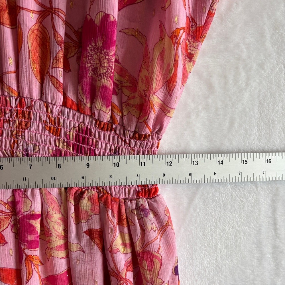 MISA Los Angeles Dominique pink Floral Chiffon Split-Neck Mini Dress size Medium - Picture 8 of 12